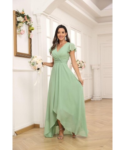 Short Sleeve Bridesmaid Dresses for Women with Slit A Line Ruffle Chiffon Long Formal Evening Party Gown Eucalyptus $22.50 Dr...