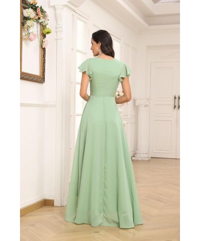 Short Sleeve Bridesmaid Dresses for Women with Slit A Line Ruffle Chiffon Long Formal Evening Party Gown Eucalyptus $22.50 Dr...