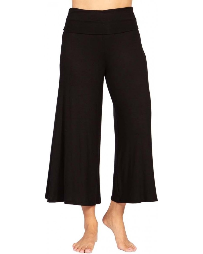 Plus Size Women's Casual Solid Wide Leg Culotte Gaucho Capri Pants - Black - 1XL $13.60 Pants