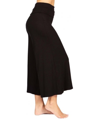 Plus Size Women's Casual Solid Wide Leg Culotte Gaucho Capri Pants - Black - 1XL $13.60 Pants