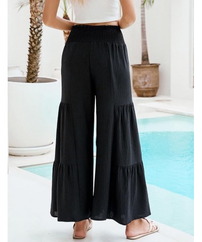 Women Linen Pants Summer Vacation Outfits Wide Leg High Waisted Pants Palazzo Flowy Pants Trouser 2024 Black $13.76 Pants