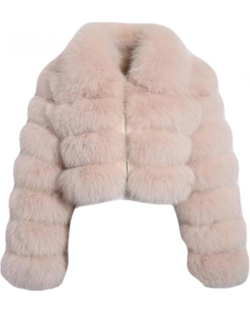 Women Winter Long Sleeve Lapel Zip Up Fluffy Faux Fur Coat Short Jacket Thick Warm Outwear Khaki $44.47 Coats