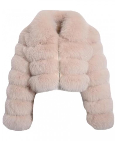 Women Winter Long Sleeve Lapel Zip Up Fluffy Faux Fur Coat Short Jacket Thick Warm Outwear Khaki $44.47 Coats