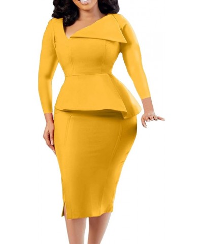 Wedding Guest Dress Women's Slim Bodycon Ruffle Short Sleeve Cocktail Midi Pencil Dress for Wedding Guest Women Cygb-yellow $...