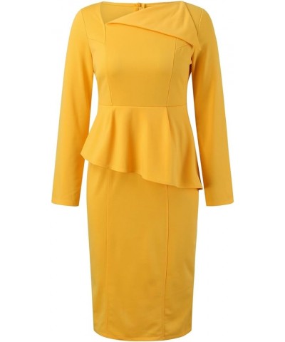 Wedding Guest Dress Women's Slim Bodycon Ruffle Short Sleeve Cocktail Midi Pencil Dress for Wedding Guest Women Cygb-yellow $...