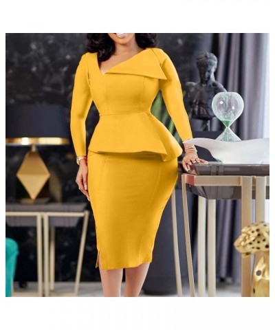 Wedding Guest Dress Women's Slim Bodycon Ruffle Short Sleeve Cocktail Midi Pencil Dress for Wedding Guest Women Cygb-yellow $...