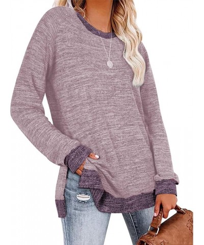 Womens Color Block Long Sleeve Shirts Crew Neck Pullover Sweatshirt Side Split Casual Tunic Tops Light Pink $13.25 Tops