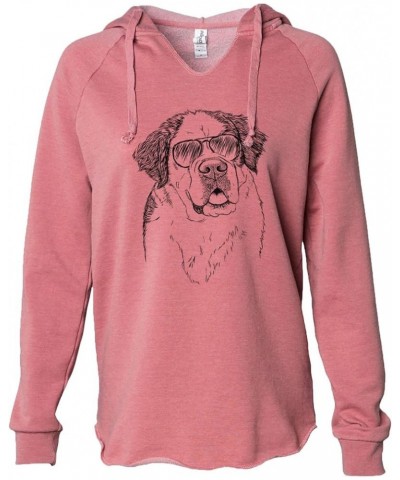 Aviator Hook The Saint Bernard - Women's Cali Wave Hooded Sweatshirt Dusty Rose $28.59 Hoodies & Sweatshirts