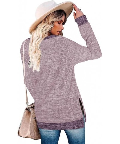 Womens Color Block Long Sleeve Shirts Crew Neck Pullover Sweatshirt Side Split Casual Tunic Tops Light Pink $13.25 Tops