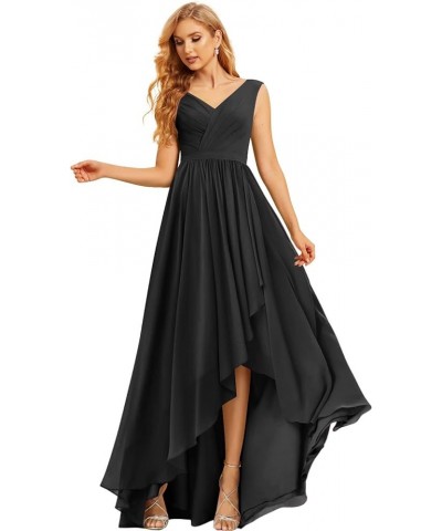 Women's High Low Bridesmaid Dresses Long Ruched Chiffon V Neck Formal Evening Party Dress with Pockets CM086 Black $28.16 Dre...