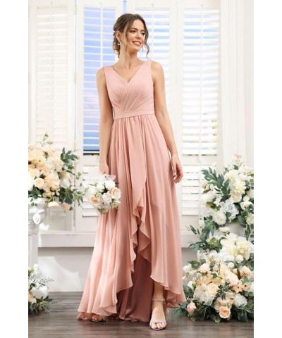 Women's High Low Bridesmaid Dresses Long Ruched Chiffon V Neck Formal Evening Party Dress with Pockets CM086 Black $28.16 Dre...