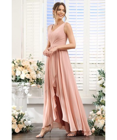 Women's High Low Bridesmaid Dresses Long Ruched Chiffon V Neck Formal Evening Party Dress with Pockets CM086 Black $28.16 Dre...