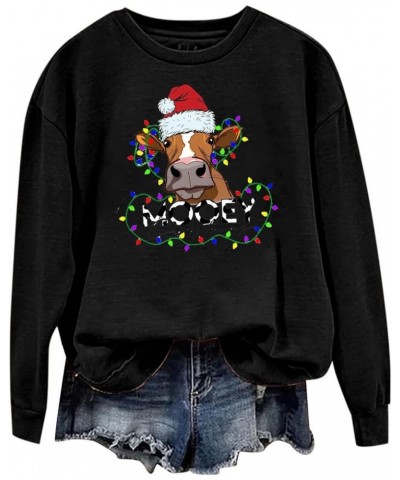 Womens Christmas Sweatshirt Crewneck Oversized Pullover Cute Funny Graphic Christmas Sweater Tops Plus Size H01-black $9.08 H...