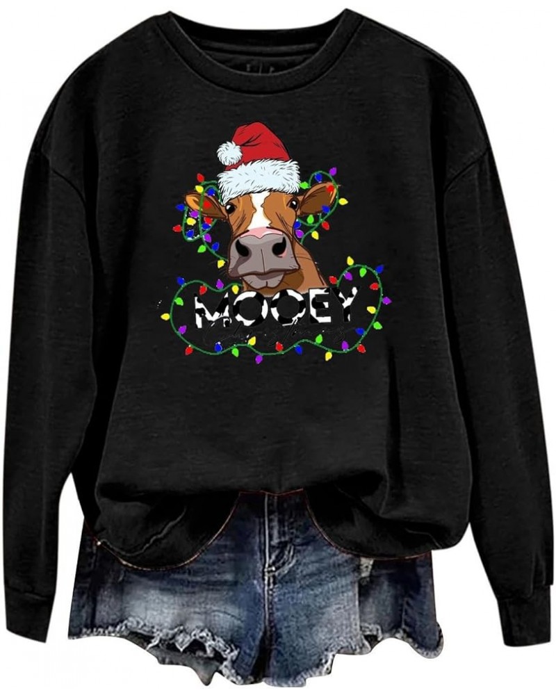 Womens Christmas Sweatshirt Crewneck Oversized Pullover Cute Funny Graphic Christmas Sweater Tops Plus Size H01-black $9.08 H...