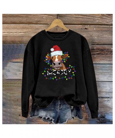 Womens Christmas Sweatshirt Crewneck Oversized Pullover Cute Funny Graphic Christmas Sweater Tops Plus Size H01-black $9.08 H...