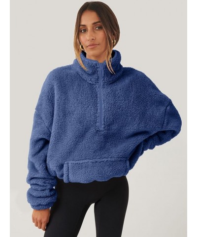 Women Long Sleeve Oversized Half Zip Fleece Sweatshirt Soft Sherpa Fleece Pullover Top With Pockets Deep Blue $31.26 Hoodies ...