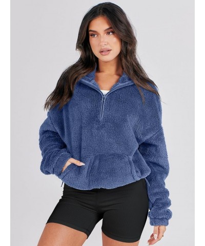 Women Long Sleeve Oversized Half Zip Fleece Sweatshirt Soft Sherpa Fleece Pullover Top With Pockets Deep Blue $31.26 Hoodies ...