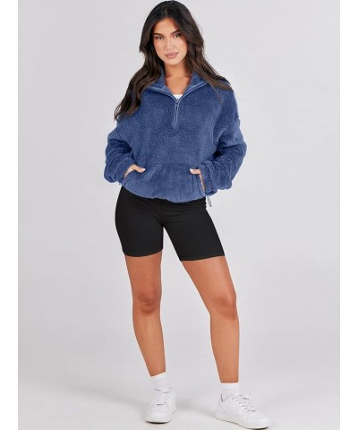 Women Long Sleeve Oversized Half Zip Fleece Sweatshirt Soft Sherpa Fleece Pullover Top With Pockets Deep Blue $31.26 Hoodies ...