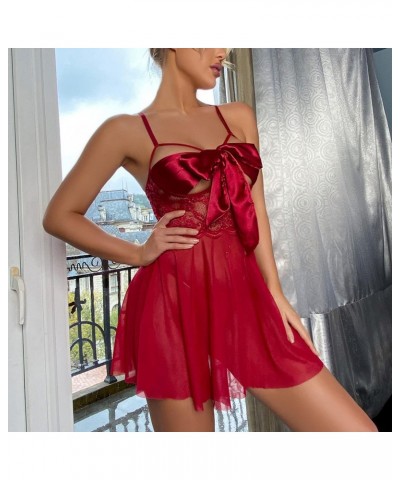 Women's Lingerie, Sleep & Lounge,Bowknot Teddy Babydoll See Through Red Pajamas Sleepwear Chemise Nightwear $8.83 Sleep & Lounge