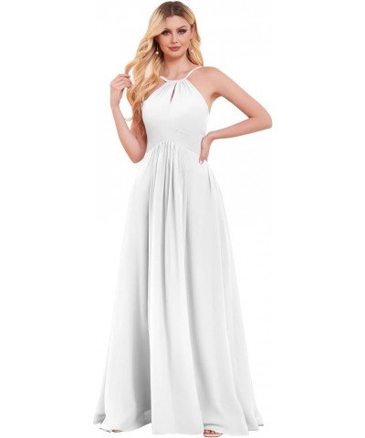 Women's Halter Bridesmaid Dresses with Pockets A Line Chiffon Pleats Long Slit Formal Evening Prom Dress White $33.59 Dresses