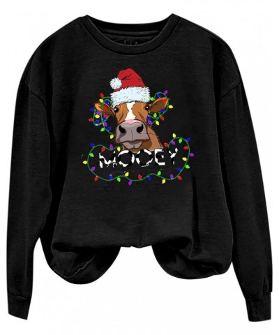 Womens Christmas Sweatshirt Crewneck Oversized Pullover Cute Funny Graphic Christmas Sweater Tops Plus Size H01-black $9.08 H...