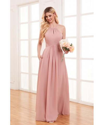 Women's Halter Bridesmaid Dresses with Pockets A Line Chiffon Pleats Long Slit Formal Evening Prom Dress White $33.59 Dresses