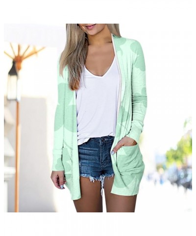 Womens St Patrickes Day Open Front Cardigan Lightweight Long Sleeve Shamrock Print Casual Loose Cardigan with Pockets B-white...