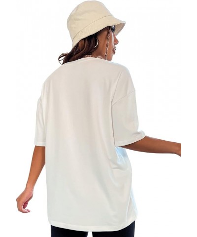 Women's Casual Crewneck Short Sleeve Letter Graphic Drop Shoulder Oversized Tee T Shirt White $11.50 T-Shirts