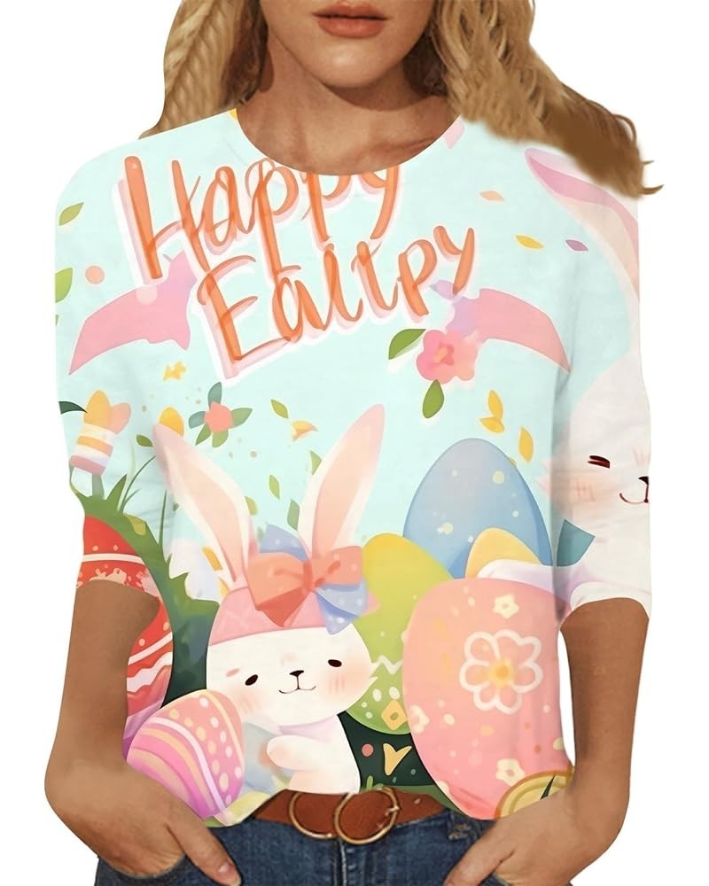 Easter Day Easter Egg Shirts Women Ladies Rabbit 2024 Casual Funny Crew Neck T Shirts Vintage Dressy Bunny Print Tops Z44_pin...