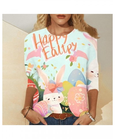 Easter Day Easter Egg Shirts Women Ladies Rabbit 2024 Casual Funny Crew Neck T Shirts Vintage Dressy Bunny Print Tops Z44_pin...