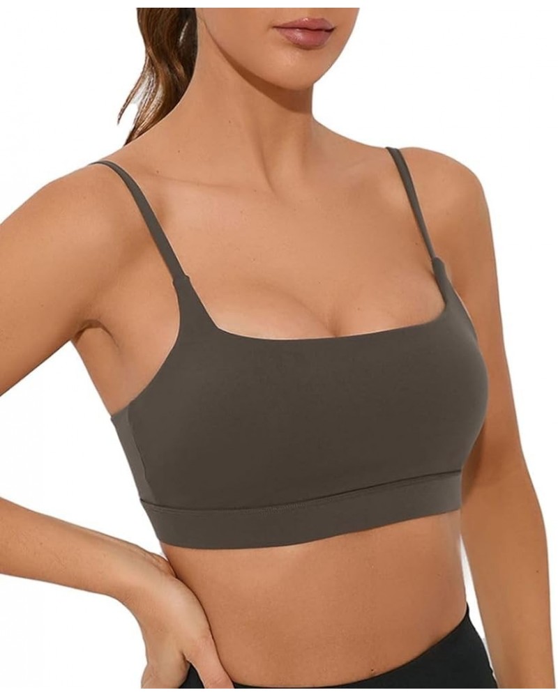 Women Adjustable Sports Bra Wirefree Racerback Workout Bras Sexy Thin Straps Yoga Sport Bras with Removable Pads Coffee $12.8...