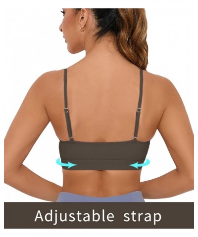 Women Adjustable Sports Bra Wirefree Racerback Workout Bras Sexy Thin Straps Yoga Sport Bras with Removable Pads Coffee $12.8...