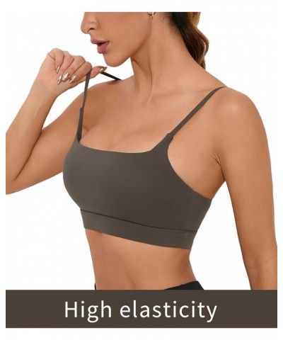 Women Adjustable Sports Bra Wirefree Racerback Workout Bras Sexy Thin Straps Yoga Sport Bras with Removable Pads Coffee $12.8...