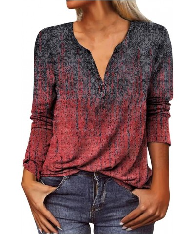 Womens Long Sleeve Tops Fashion Ethnic Print Shirt V-Neck Casual Tops Sweatshirts Tees Slim 00-wine $14.61 Tops