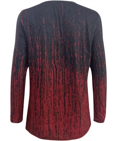 Womens Long Sleeve Tops Fashion Ethnic Print Shirt V-Neck Casual Tops Sweatshirts Tees Slim 00-wine $14.61 Tops