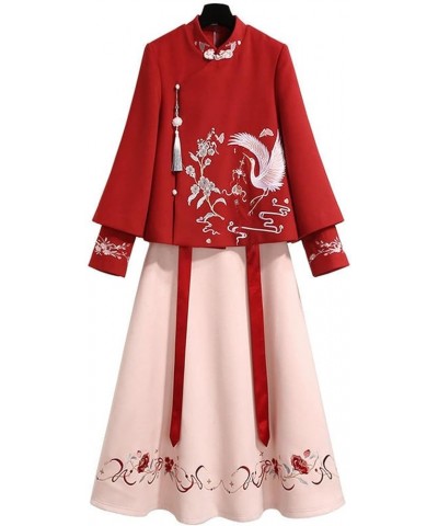 Chinese Style Embroidered Thin Blouse, Women's Coat, Woolen Cloth,Hanfu Skirt (Color : Auburn, Size : XL 60kg-70kg) M 40kg-50...