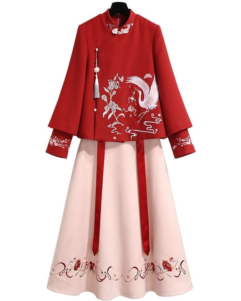 Chinese Style Embroidered Thin Blouse, Women's Coat, Woolen Cloth,Hanfu Skirt (Color : Auburn, Size : XL 60kg-70kg) M 40kg-50...