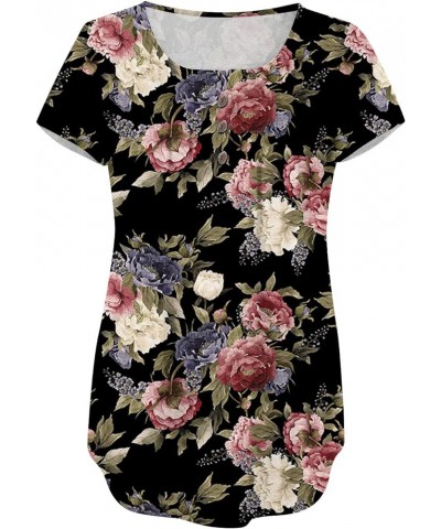 Summer Tops for Women 2024 Floral Tshirts Shirts V Neck Button Down Blouse Short Sleeve Oversized Tshirts S-5XL A15 Black $4....