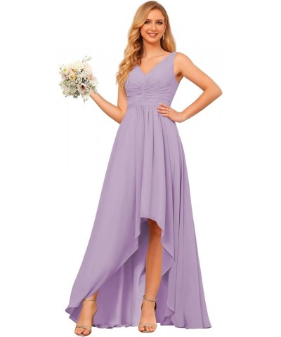 Women's V Neck Bridesmaid Dresses for Teens Pleated High Low Formal Dresses with Pockets YMS143 Wisteria $32.50 Dresses