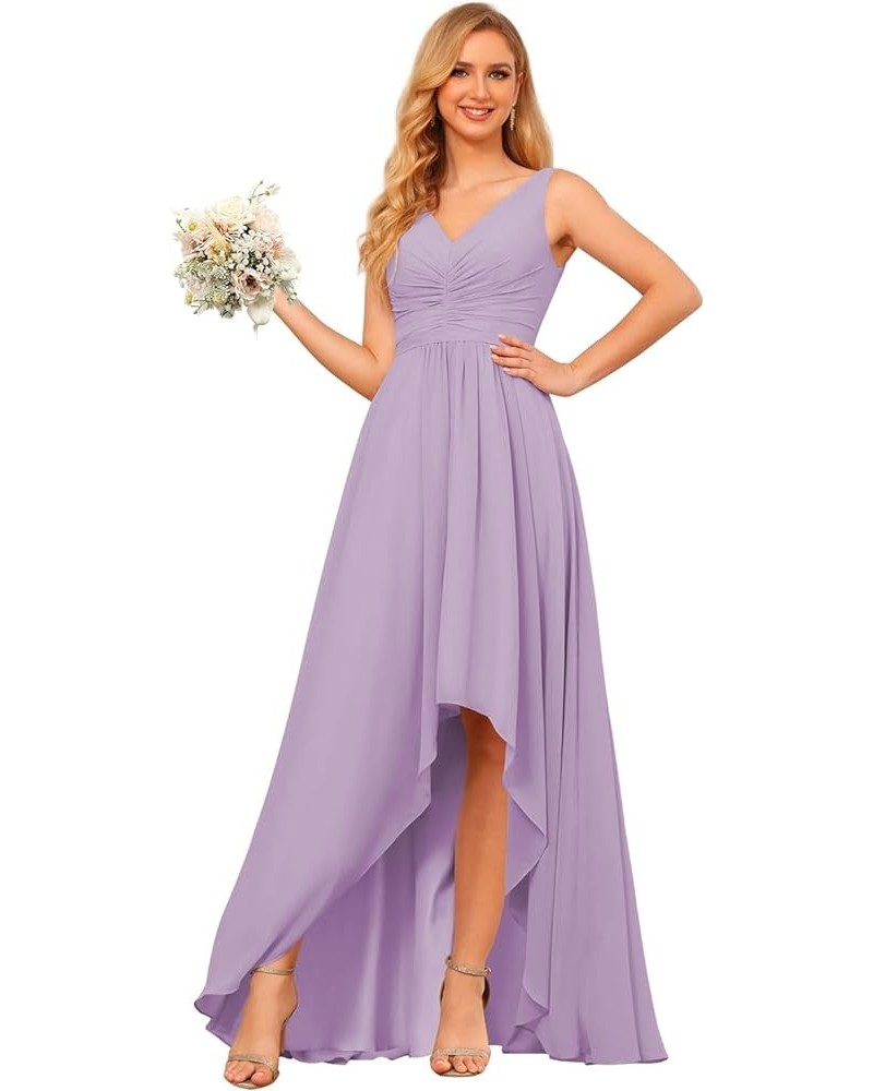 Women's V Neck Bridesmaid Dresses for Teens Pleated High Low Formal Dresses with Pockets YMS143 Wisteria $32.50 Dresses