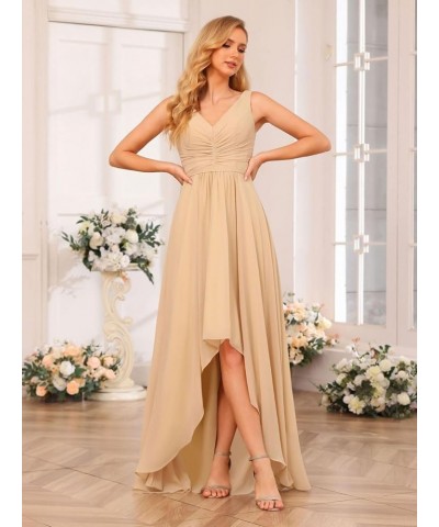 Women's V Neck Bridesmaid Dresses for Teens Pleated High Low Formal Dresses with Pockets YMS143 Wisteria $32.50 Dresses