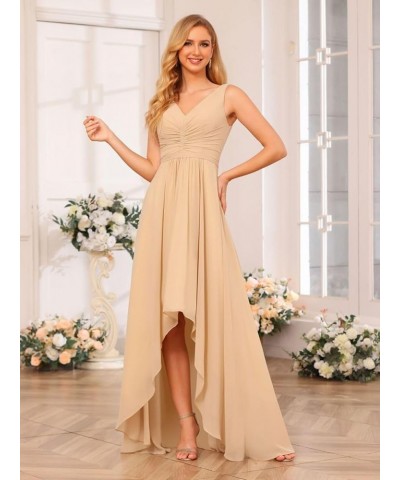 Women's V Neck Bridesmaid Dresses for Teens Pleated High Low Formal Dresses with Pockets YMS143 Wisteria $32.50 Dresses