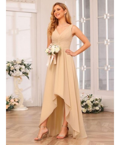 Women's V Neck Bridesmaid Dresses for Teens Pleated High Low Formal Dresses with Pockets YMS143 Wisteria $32.50 Dresses