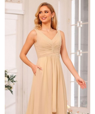 Women's V Neck Bridesmaid Dresses for Teens Pleated High Low Formal Dresses with Pockets YMS143 Wisteria $32.50 Dresses