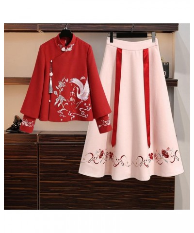 Chinese Style Embroidered Thin Blouse, Women's Coat, Woolen Cloth,Hanfu Skirt (Color : Auburn, Size : XL 60kg-70kg) M 40kg-50...