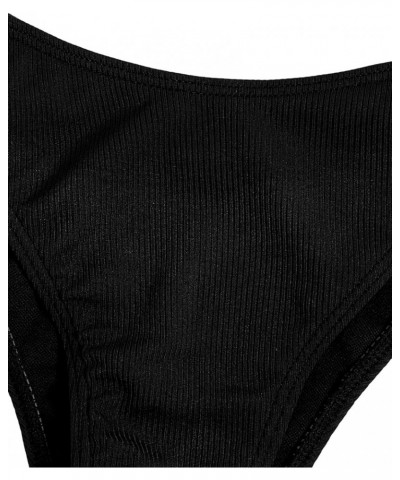 Women's 2 Piece Swimsuit Solid Halter High Cut Bikini Bathing Suit Line Black $14.49 Swimsuits