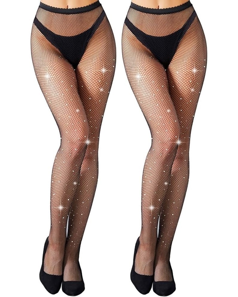 Women's Fishnets Sparkly Tights High Waist Rhinestone Stockings Sexy Party Pantyhose 2pcs-black $6.62 Socks