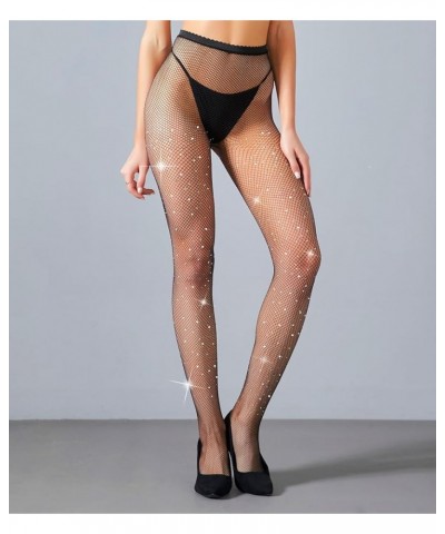 Women's Fishnets Sparkly Tights High Waist Rhinestone Stockings Sexy Party Pantyhose 2pcs-black $6.62 Socks