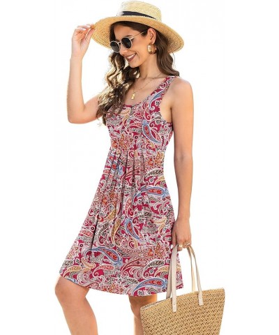 Women's Casual Summer Tank Sleeveless Knee Length Pleated Sun Dresses with Pockets 00cashew Red $13.24 Dresses