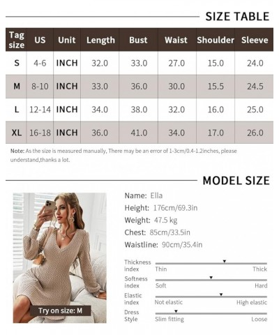 Women Knitted Dresses V Neck Short Thin Sweater Bottoming Dress Long Lantern Sleeve A Line 2022 Fall Winter Dress Aa-beige(v ...